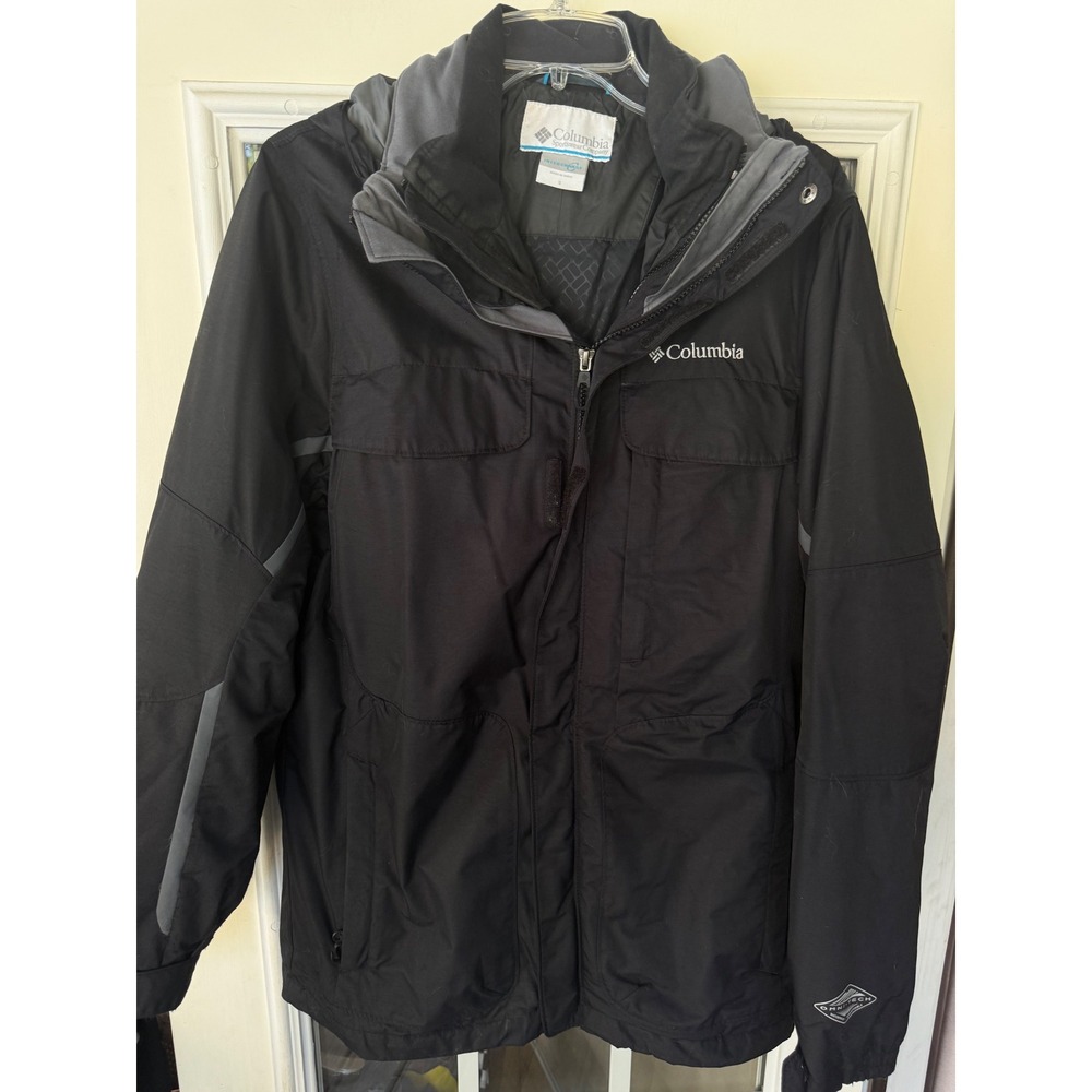 Columbia interchange jacket small men black/gray Hooded 2in1zip out warm pockets